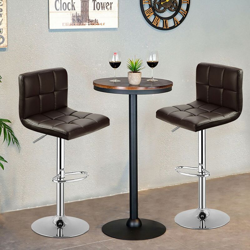 Costway Set of 2 Bar Stools Adjustable PU Leather Swivel Kitchen Counter Bar Chair Brown, 3 of 11