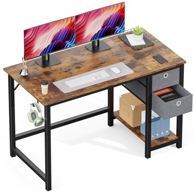ChicFurnit Desks with 2 Tier Sturdy Drawers Storage Shelf and Side Hook for Work Study Writing at Home or in Office, Brown, 47.2"*23.6"*29.7"