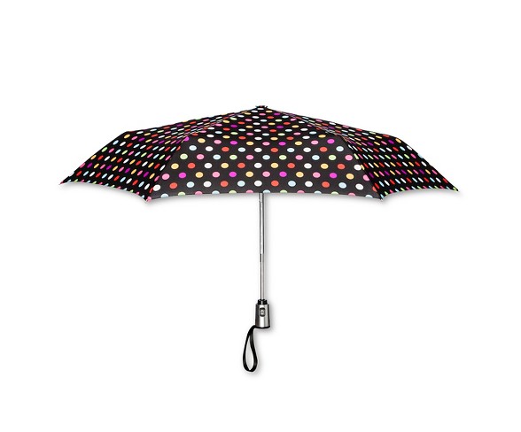 ShedRain Auto Open/Close Compact Umbrella  - Black Polka Dot