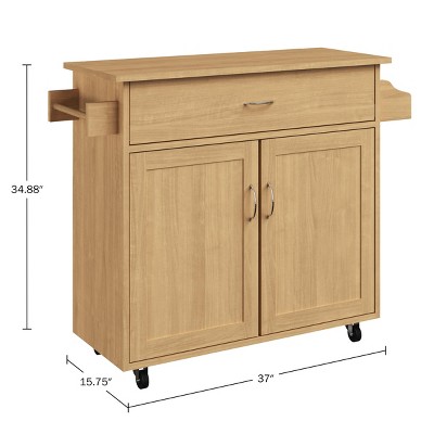 Oak Rolling Kitchen Cart with Spice Rack and Storage