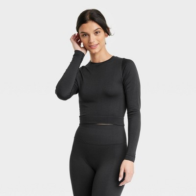 Women's Seamless Long Sleeve Crop Top - All In Motion™ Black XL