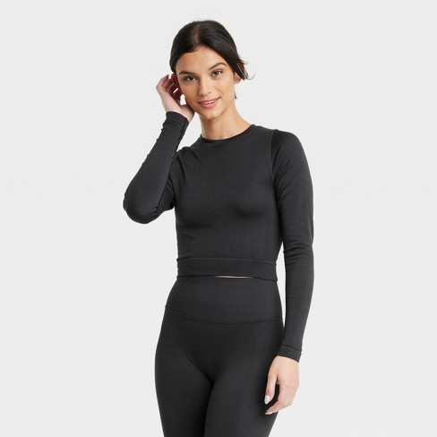 Women's Seamless Long Sleeve Crop Top - All In Motion™ Black S