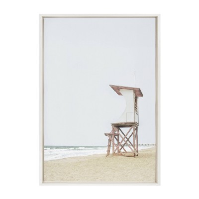 23" x 33" Sylvie Wood Ocean Beach Lifeguard Tower Framed Wall Canvas White - Kate & Laurel All Things Decor