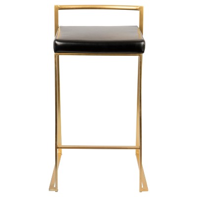 Fuji 31" Modern Black Leather & Metal Counter Barstool - Set of 2