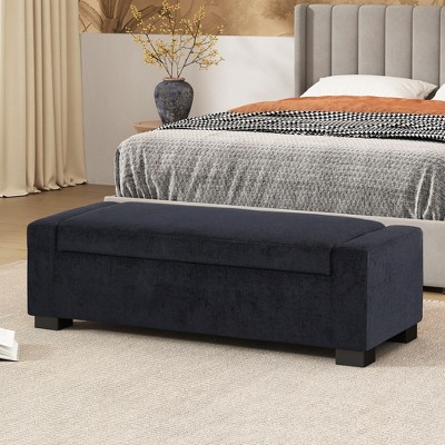 VYNXARIA 50" Textured Fabric Ottoman Bench: Rectangular Design with Hinged Lid for Seating, Footrest & Hidden Storage,Dark Blue
