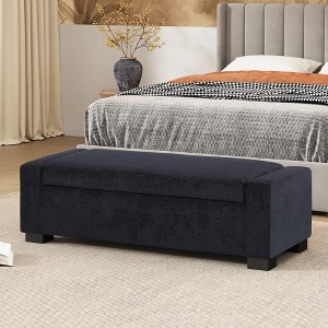 VYNXARIA 50" Textured Fabric Ottoman Bench: Rectangular Design with Hinged Lid for Seating, Footrest & Hidden Storage,Dark Blue - 1 of 4