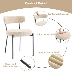 Dining Chairs Set of 2, Mid-Century Upholstered Dining Room Chairs, Round Boucle Dining Chairs with Backrest & Adjustable Legs - 1 of 4