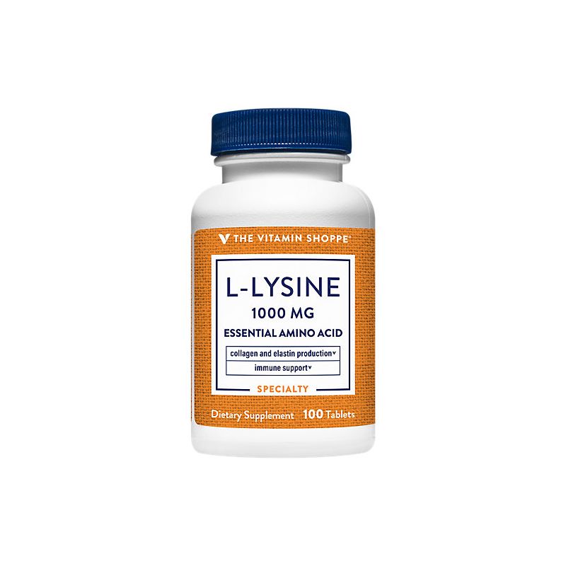 The Vitamin Shoppe L-Lysine 1,000MG, Essential Amino Acid, Lip Care Supplement, Supports Collagen & Elastin Production, Once Daily (100 Tablets), 1 of 2