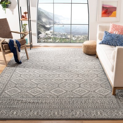 Ivory and Dark Grey Geometric Square Area Rug
