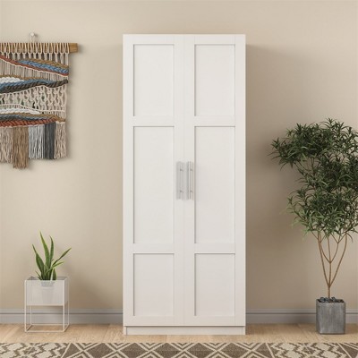 High Wardrobe And Kitchen Cabinet With 2 Doors And 4 Storage Spaces for Bedroom, Living Room, White