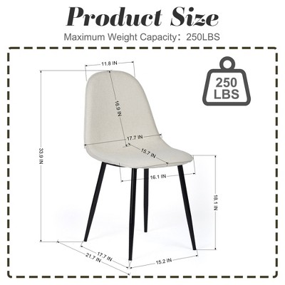 Product size diagram for dining chair with dimensions