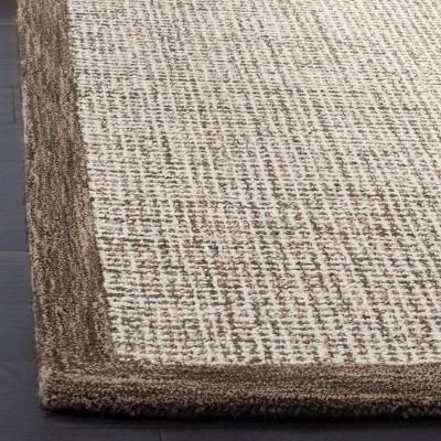 Ivory and Brown Handmade Wool Tufted Square Area Rug