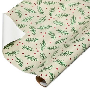 20 sq ft Holly Berry and Leaves Foil Christmas Wrapping Paper: American Greetings Multicolored Botanical Gift Wrap - 1 of 4