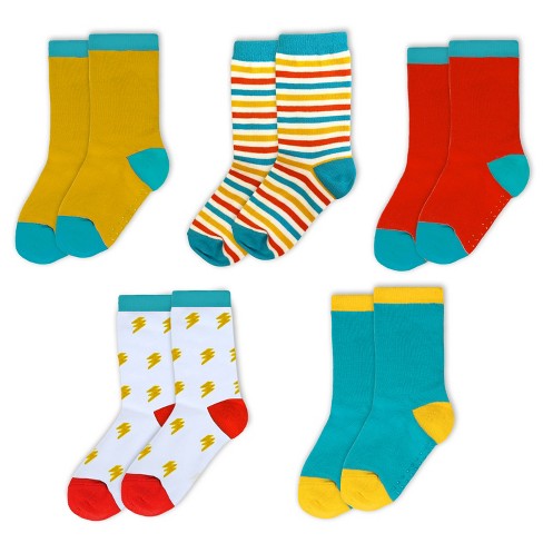 Mightly Kids Organic Cotton Crew Socks - Large (1-4), Brights Combo, 5 ...