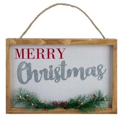 Northlight 12" LED Lighted 'Merry Christmas' Framed Wall Sign with Pine