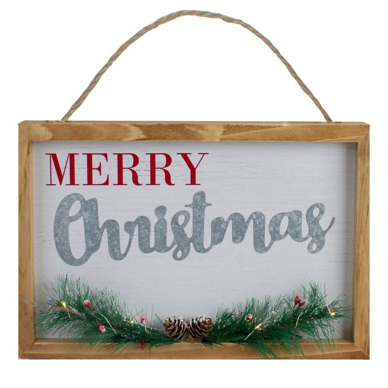 Northlight 12" LED Lighted 'Merry Christmas' Framed Wall Sign with Pine, 1 of 4