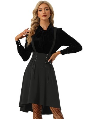 Allegra K Women's Gothic Brace Irregular Hem Midi Lace Up Skirt