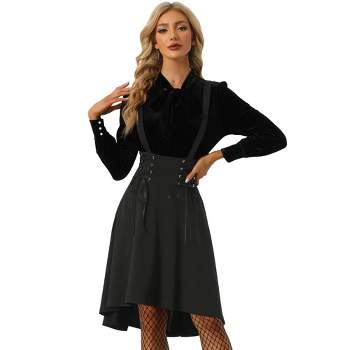 Allegra K Women's Gothic Brace Irregular Hem Midi Lace Up Skirt