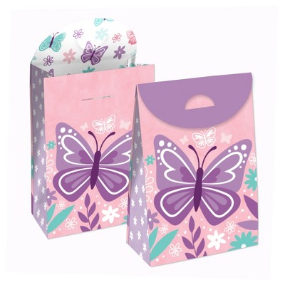 Big Dot of Happiness Beautiful Butterfly - Floral Baby Shower or Birthday Gift Favor Bags - Party Goodie Boxes - Set of 12