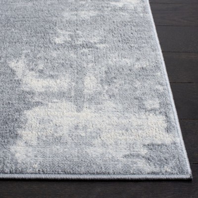 Light Grey and Ivory Abstract Synthetic Runner Rug