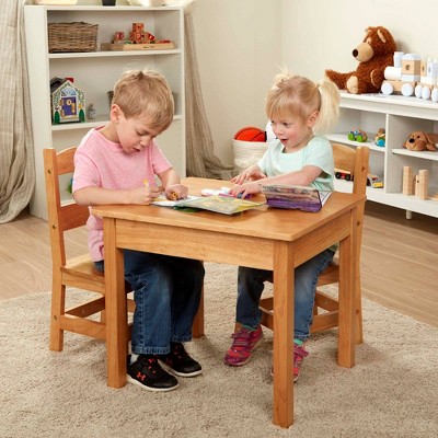 Natural Wood 3-Piece Kids Table and Chair Set
