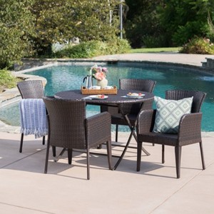Bram 5pc Wicker Patio Dining Set - Brown - Christopher Knight Home: Outdoor Furniture, Iron Frame, Weather-Resistant, Foldable Table - 1 of 4
