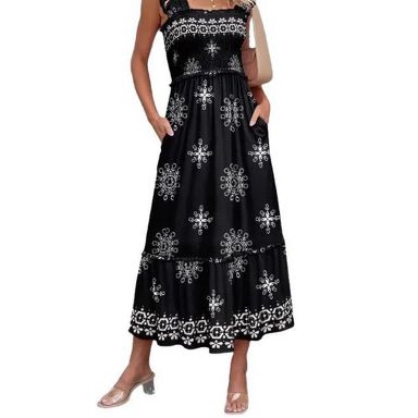 Clearlove Womens Summer Boho Maxi Dress 2026 Casual Sleeveless Square Neck  Floral Aline Smocked Beach Dresses with Pockets - Black,L : Target