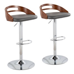 Set of 2 Cassis Upholstered Barstool Gray/Walnut - LumiSource: Kitchen Counter Stools, Swivel, Adjustable Height - 1 of 4