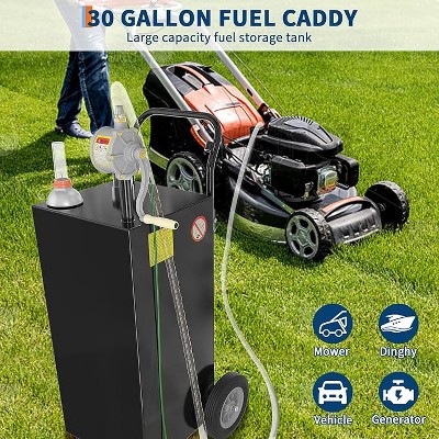 Fuel Gas Caddy with Wheels & Manual Transfer Pump, Diesel Fuel Transfer Storage Tank [9.8ft Hose], Gasoline Diesel Fuel Container