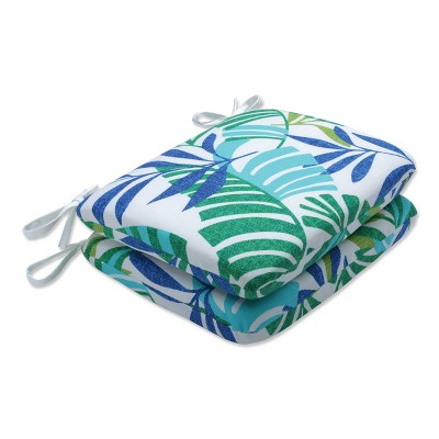 Pillow Perfect Set of 2 Islamorada Outdoor/Indoor Rounded Corners Seat Cushions Blue/Green