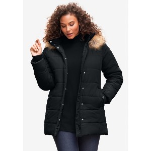 Roaman's Women's Plus Size Classic Length Quilted Puffer Jacket - 1 of 4