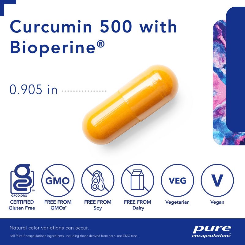 Pure Encapsulations Curcumin 500 with Bioperine - Antioxidant Supplement to Support Joints, Tissue, Liver, Colon, and Cellular Health, 3 of 10