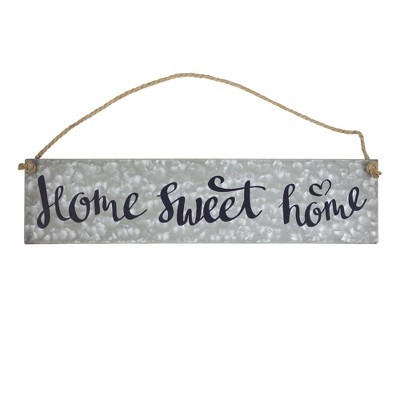 11" x 20" Home Sweet Home Galvanized Metal Vintage Hanging Wall Sign with Rope Gray - American Art Decor