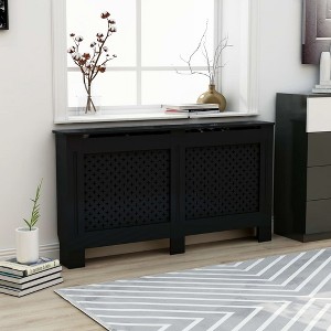 vidaXL Radiator Cover Black 59.8"x7.5"x32.1" MDF - 1 of 4