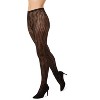 Memoi Women's Linear Pointelle Sweater Tights Black S-M - 4 of 4