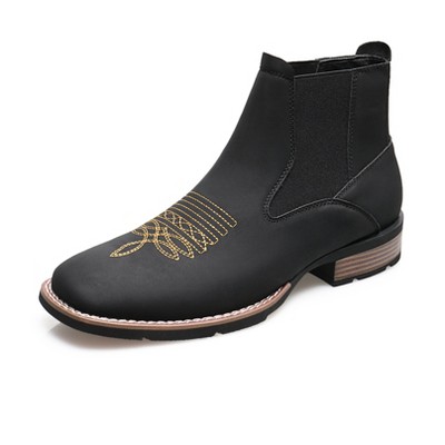 Santimon Men's Square Toe Chelsea Boots, Ankle High, Slip-On, Anti-Slip Dress Casual Outdoor Boots Black