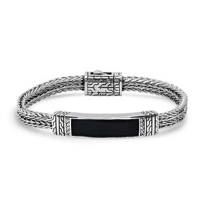 Steeltime Men's stainless steel and simulated black onyx id bracelet with simulated diamonds - 1 of 4