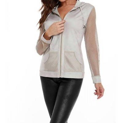 Women's Netted Sleeve Microfiber Hoodie Jacket - ANGEL