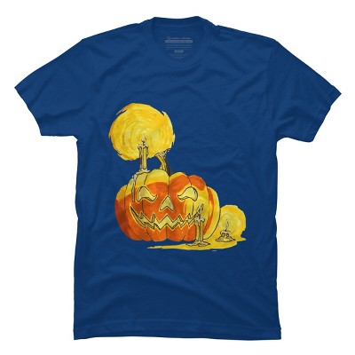 Men's Design By Humans Halloween Pumpkin with Candle and Evil Smile By wubbadub T-Shirt
