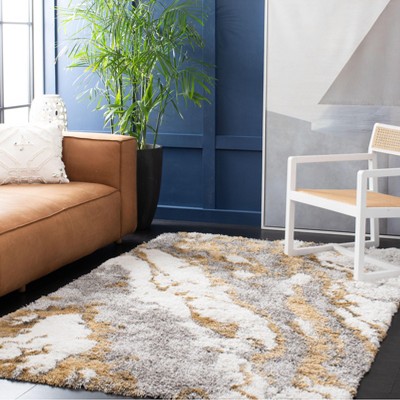 Gray and Gold Abstract Shag Square Area Rug