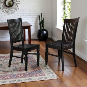 East West Furniture, Weston Dining Wood Seat Chair with Slatted Back in Black Finish, Set of 2 - 1 of 4