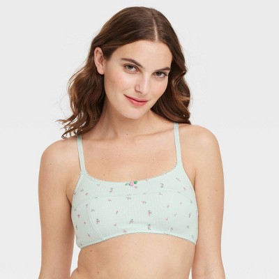 Women's Floral Print Pointelle Bralette - Colsie™ Light Green L