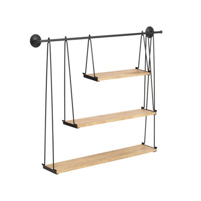 MH London Amersham 31.5" Solid Wood and Metal Floating Wall Mounted Shelf in Black and Natural
