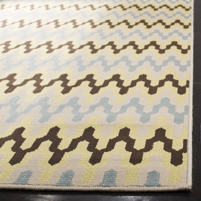 Green and Light Blue Geometric Synthetic Outdoor Area Rug