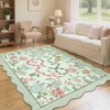 Washable Scalloped Living Room Rugs, Floral Snake Print Farmhouse Bedroom Carpet, Non Slip Low Pile Dining Room Rugs - 2 of 4