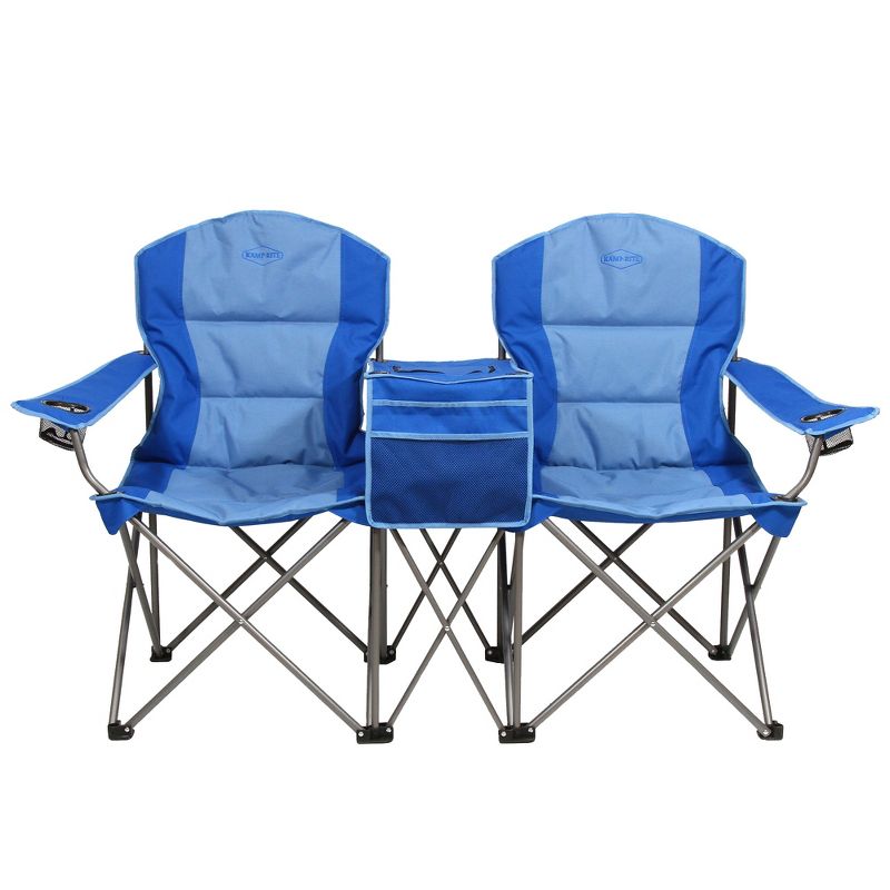 Kamp-Rite Portable 2 Person Double Folding Collapsible Padded Outdoor Lawn Beach Chair with Cooler for Camping Gear, Tailgating, & Sports, 2-Tone Blue, 2 of 7