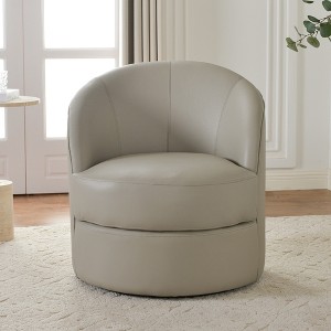 KINWELL 29"W Top-Grain Genuine Leather Upholstery Swivel Barrel Chair - 1 of 4