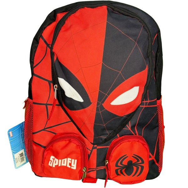 Mochila de Spiderman Head de 16 pulgadas para niños para la escuela, para niños de 3+ años, con 3 bolsillos frontales 2