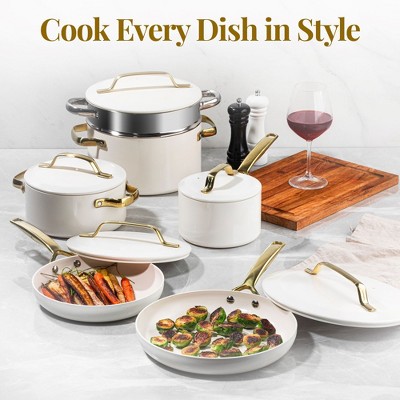 Cream and Gold 11-Piece Nonstick Aluminum Cookware Set