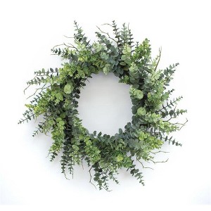 Mixed Eucalyptus Leaf Wreath with Twig Accents Christmas Decor 29 Inch for Door Display By Melrose - 1 of 3